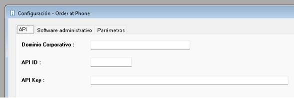 Formulario de configuración de la conexión con el API